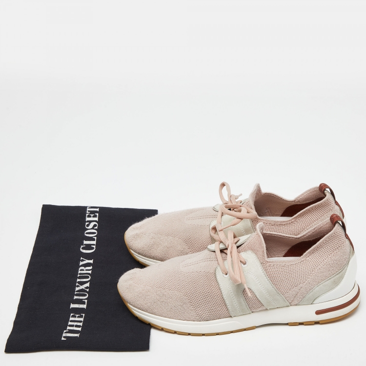 Pre Owned Loro Piana Pink/White Fabric and Suede Low Top Sneakers Size 40