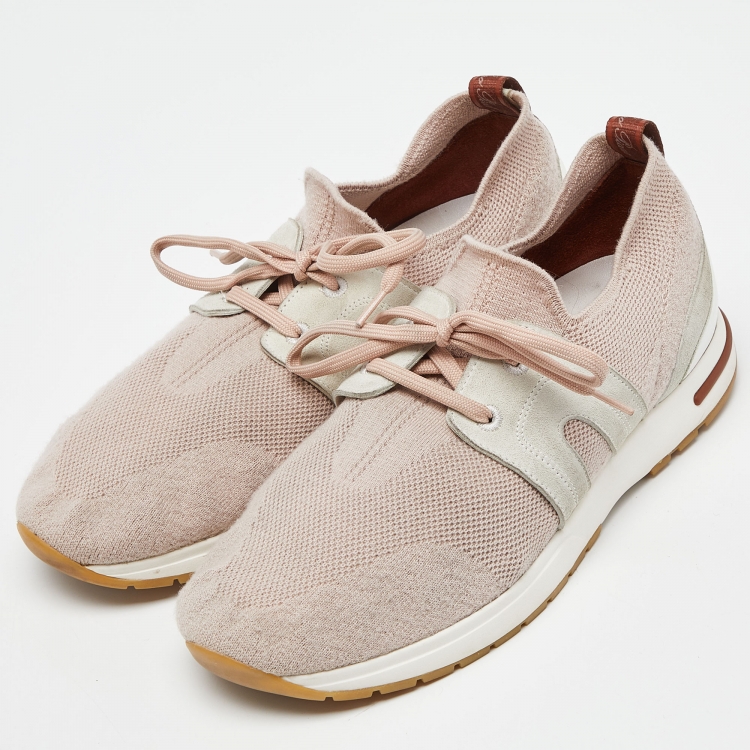 Pre Owned Loro Piana Pink/White Fabric and Suede Low Top Sneakers Size 40