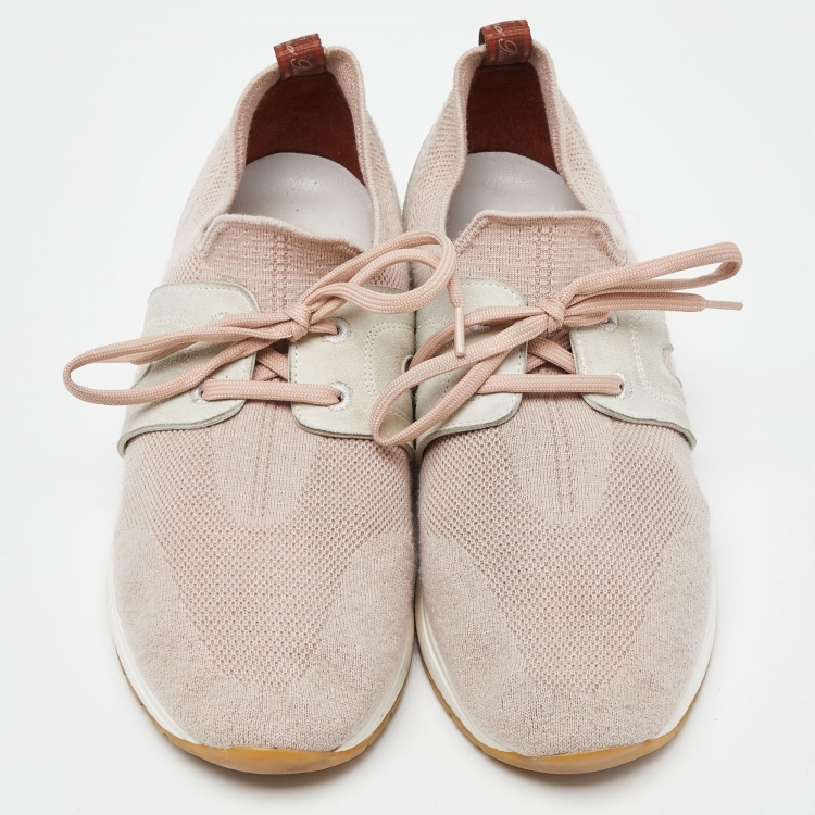 Pre Owned Loro Piana Pink/White Fabric and Suede Low Top Sneakers Size 40