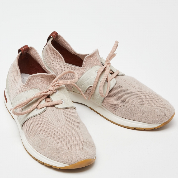 Pre Owned Loro Piana Pink/White Fabric and Suede Low Top Sneakers Size 40