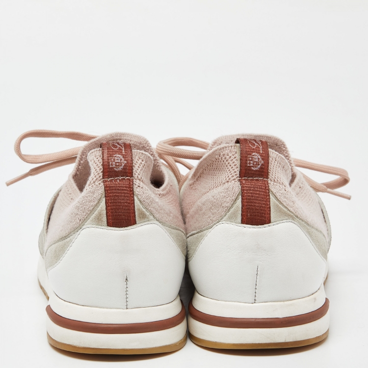 Pre Owned Loro Piana Pink/White Fabric and Suede Low Top Sneakers Size 40