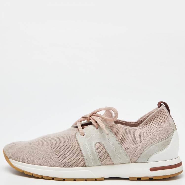 Pre Owned Loro Piana Pink/White Fabric and Suede Low Top Sneakers Size 40