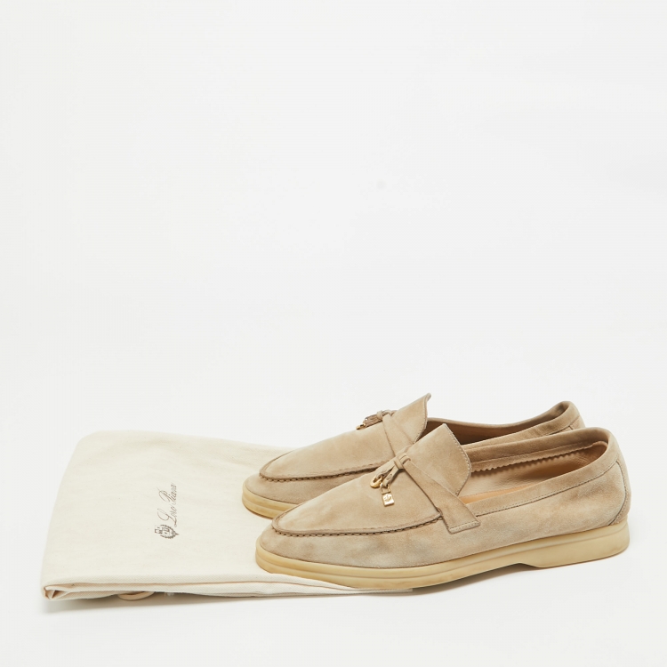 Pre Owned Loro Piana Beige Suede Summer Charms Walk Loafers Size 39