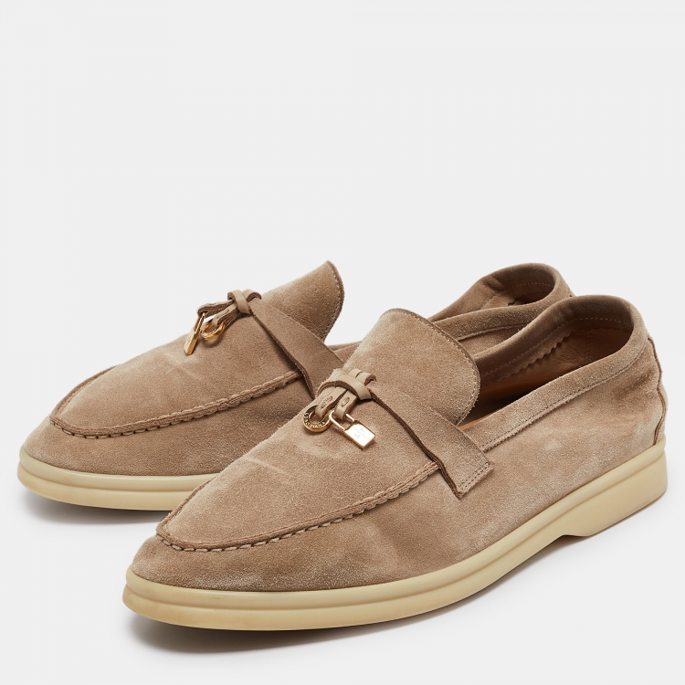 Pre Owned Loro Piana Beige Suede Summer Charms Walk Loafers Size 36