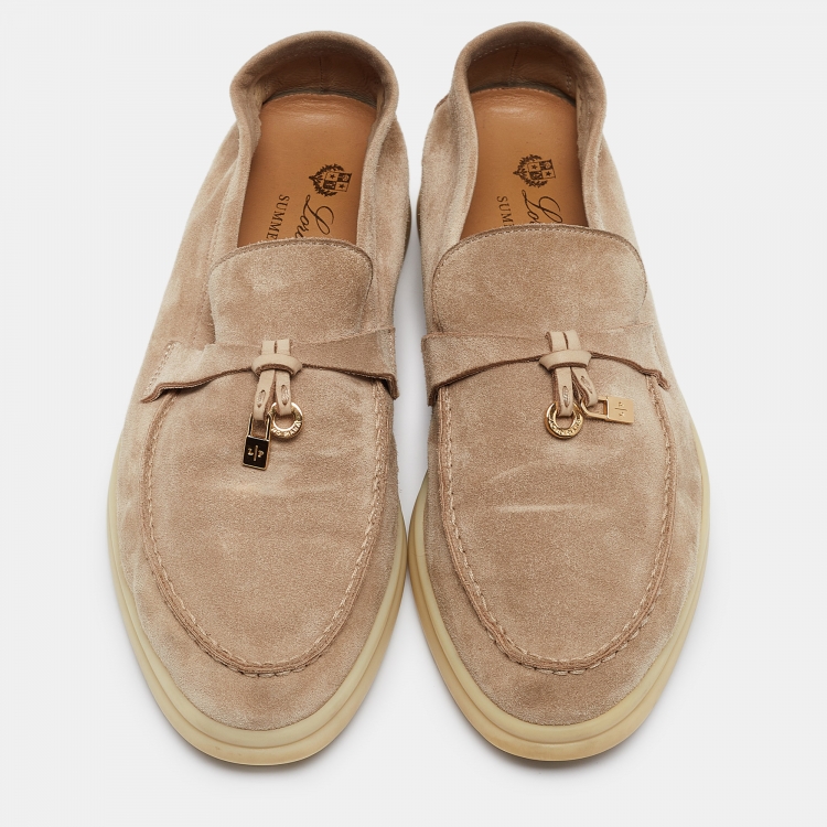 Pre Owned Loro Piana Beige Suede Summer Charms Walk Loafers Size 36
