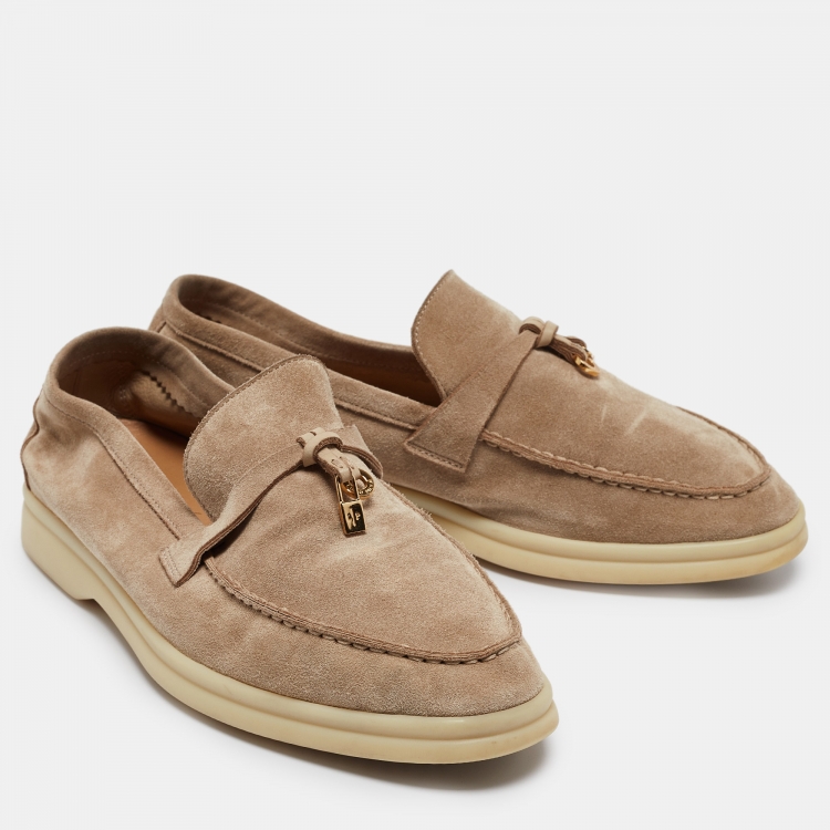 Pre Owned Loro Piana Beige Suede Summer Charms Walk Loafers Size 36