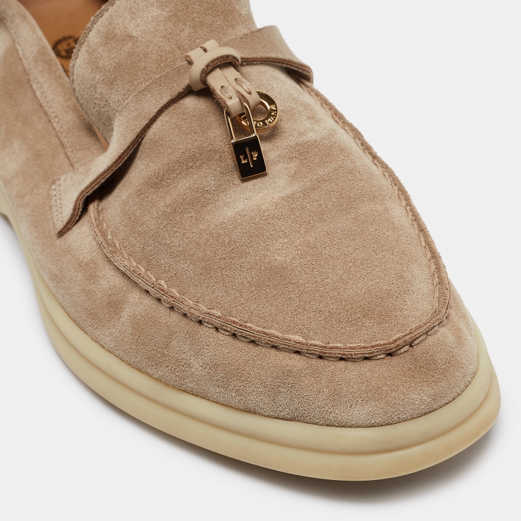 Pre Owned Loro Piana Beige Suede Summer Charms Walk Loafers Size 36