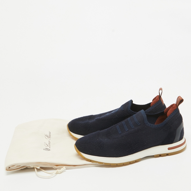 Pre Owned Loro Piana Navy Blue Knit Fabric 360 LP Flexy Walk Sneakers Size 36