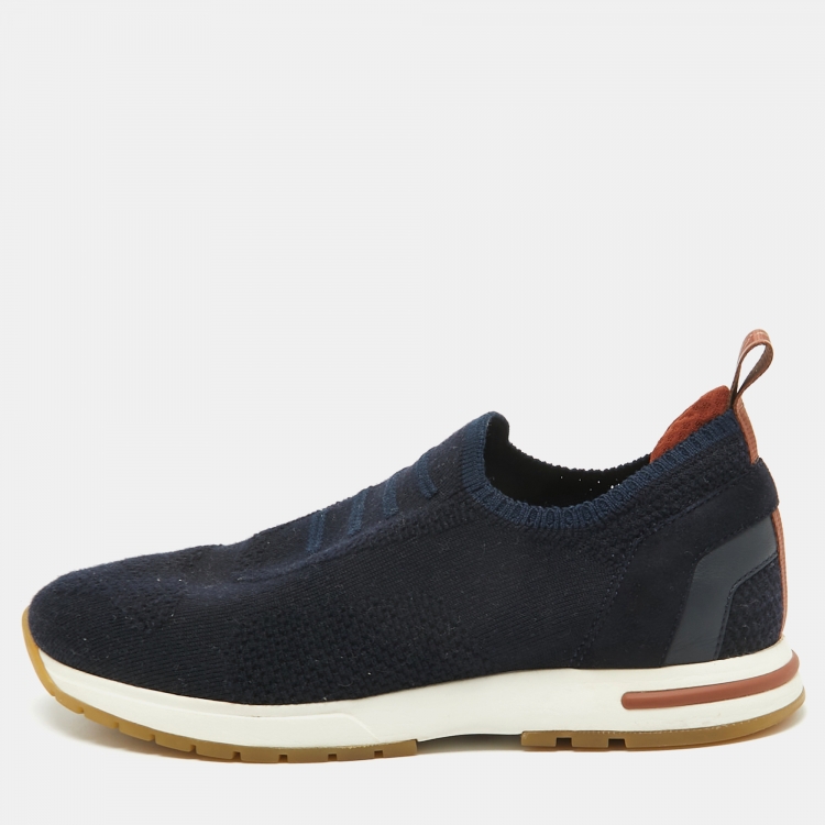 Pre Owned Loro Piana Navy Blue Knit Fabric 360 LP Flexy Walk Sneakers Size 36