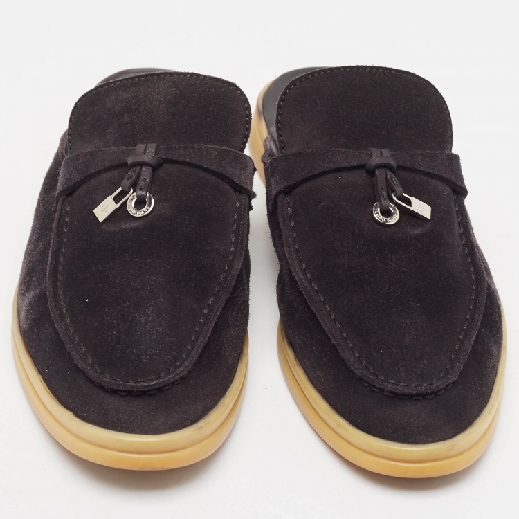 Pre Owned Loro Piana Black Suede Babouche Charms Walk Flat Mules Size 40