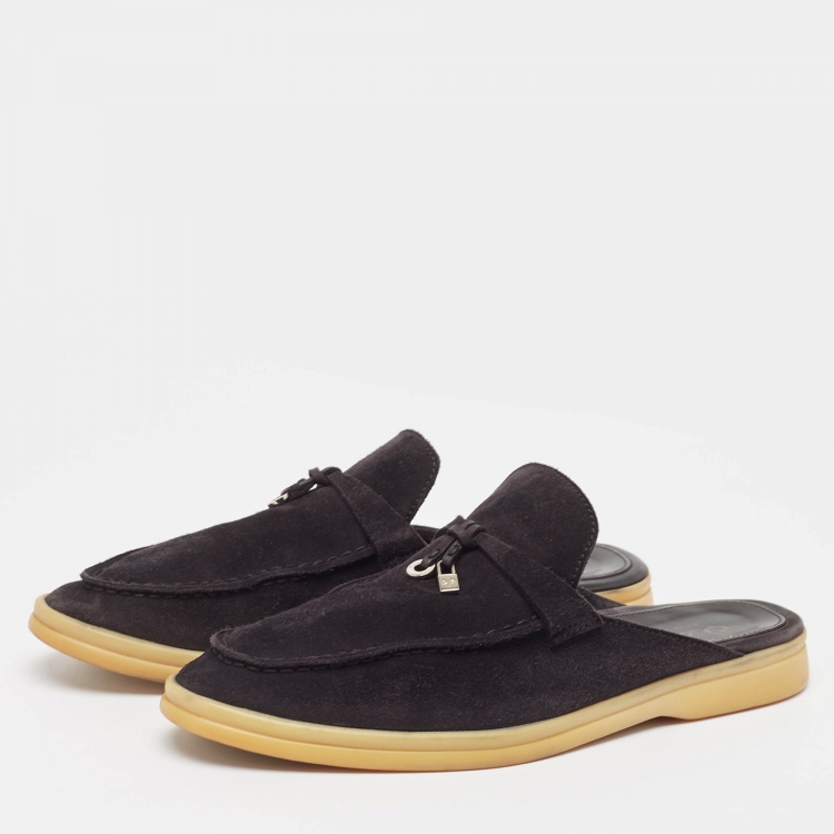 Pre Owned Loro Piana Black Suede Babouche Charms Walk Flat Mules Size 40