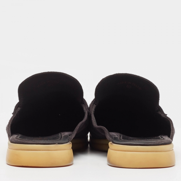 Pre Owned Loro Piana Black Suede Babouche Charms Walk Flat Mules Size 40