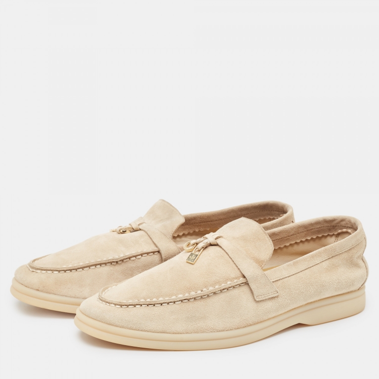مملوكة مسبقًا Loro Piana Beige Suede Summer Charms Walk Loafers Size 39