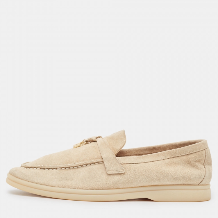 مملوكة مسبقًا Loro Piana Beige Suede Summer Charms Walk Loafers Size 39