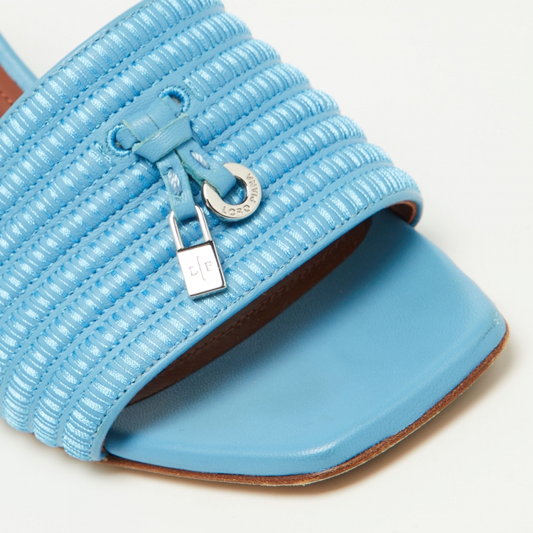Pre Owned Loro Piana Blue Embroidered Leather Sprightly Charms Slide Sandals Size 36