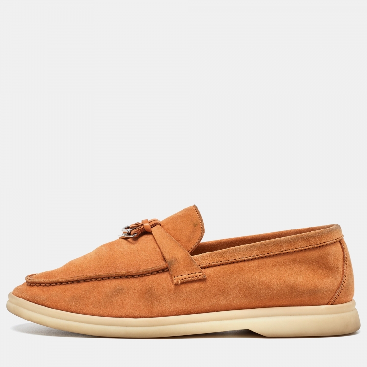 Pre Owned Loro Piana Orange Suede Summer Charms Walk Loafers Size 36