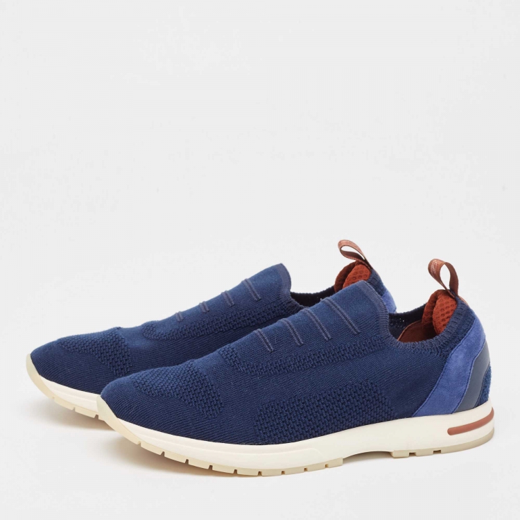 Pre Owned Loro Piana Navy Blue Knit Fabric 360 LP Flexy Walk Sneakers Size 39