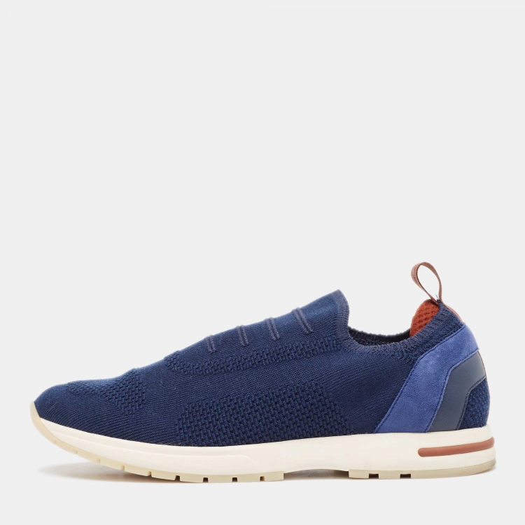 Pre Owned Loro Piana Navy Blue Knit Fabric 360 LP Flexy Walk Sneakers Size 39