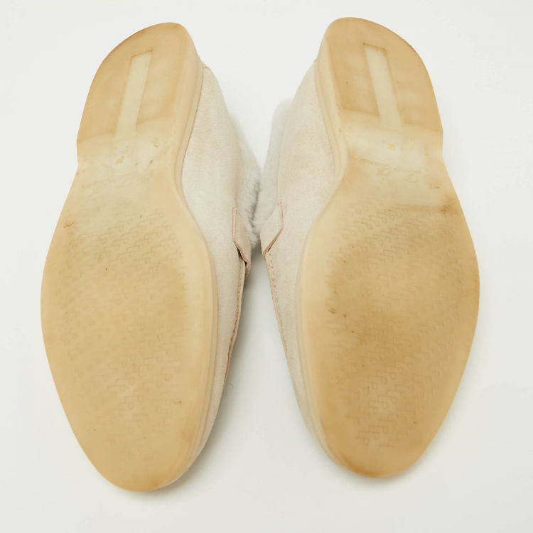 مملوكة مسبقًا Loro Piana Beige Suede and Shearling Fur Summer Charms Walk Loafers Size 39