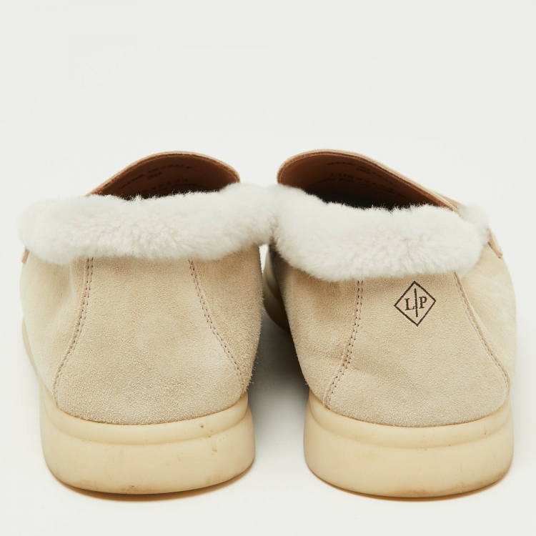 مملوكة مسبقًا Loro Piana Beige Suede and Shearling Fur Summer Charms Walk Loafers Size 39