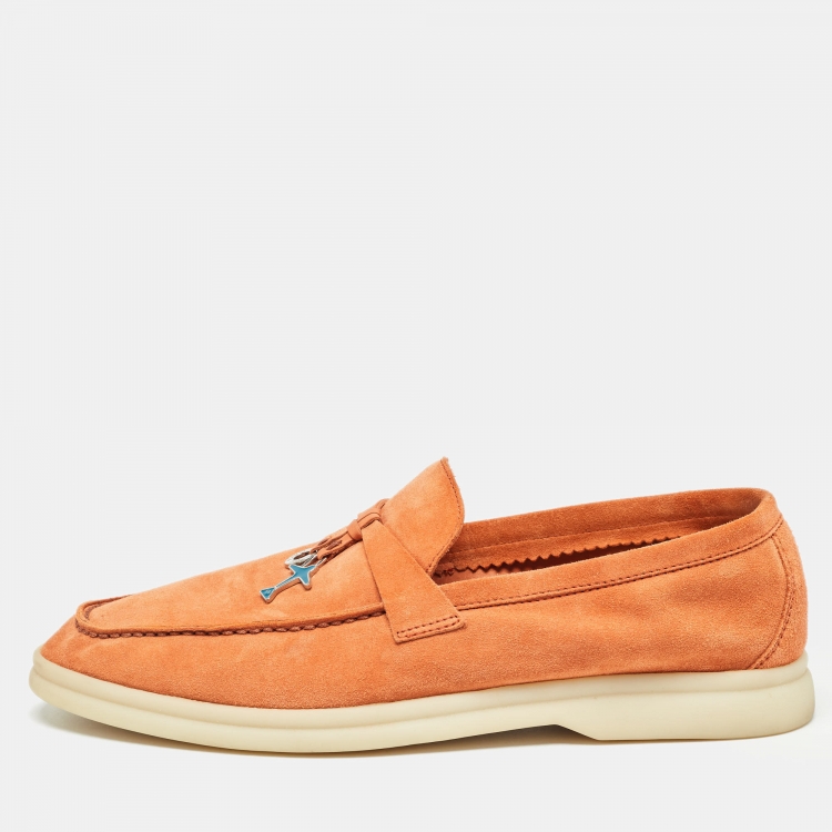 Pre Owned Loro Piana Orange Suede Summer Walk Charms Slip On Loafers Size 38