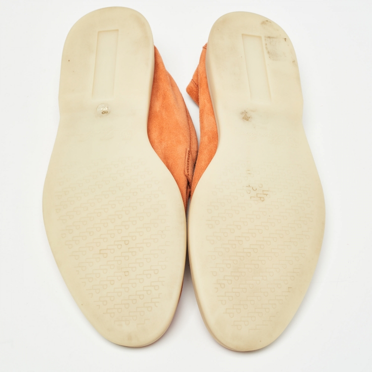 Pre Owned Loro Piana Orange Suede Summer Walk Charms Slip On Loafers Size 38