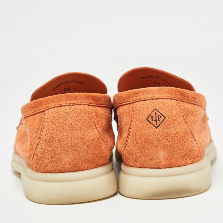 Pre Owned Loro Piana Orange Suede Summer Walk Charms Slip On Loafers Size 38
