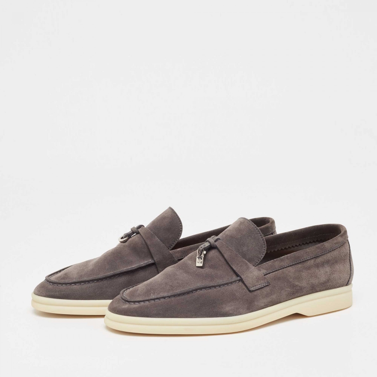 Pre Owned Loro Piana Grey Suede Summer Charms Walk Loafers Size 39