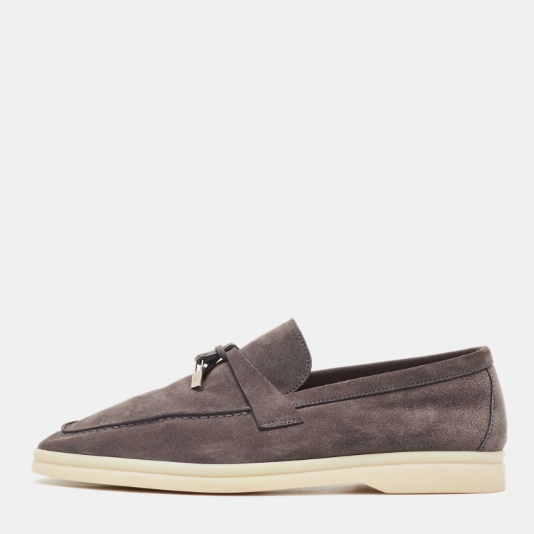 Pre Owned Loro Piana Grey Suede Summer Charms Walk Loafers Size 39