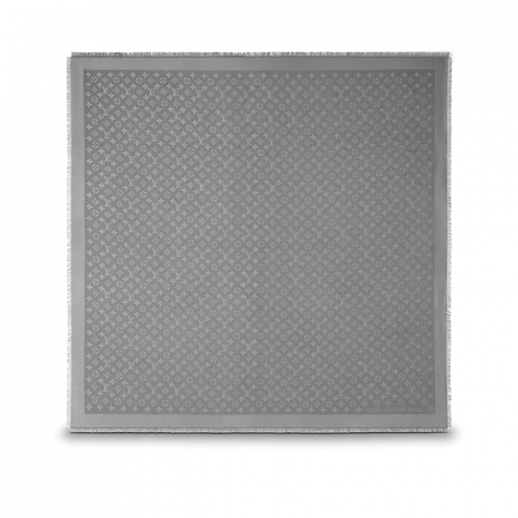 Louis Vuitton Gray Monogram Shine Shawl Grey Silk Wool Cloth ref