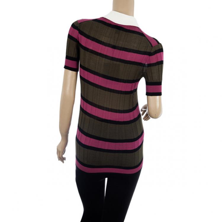 Pre Owned Louis Vuitton Striped Polo Top S
