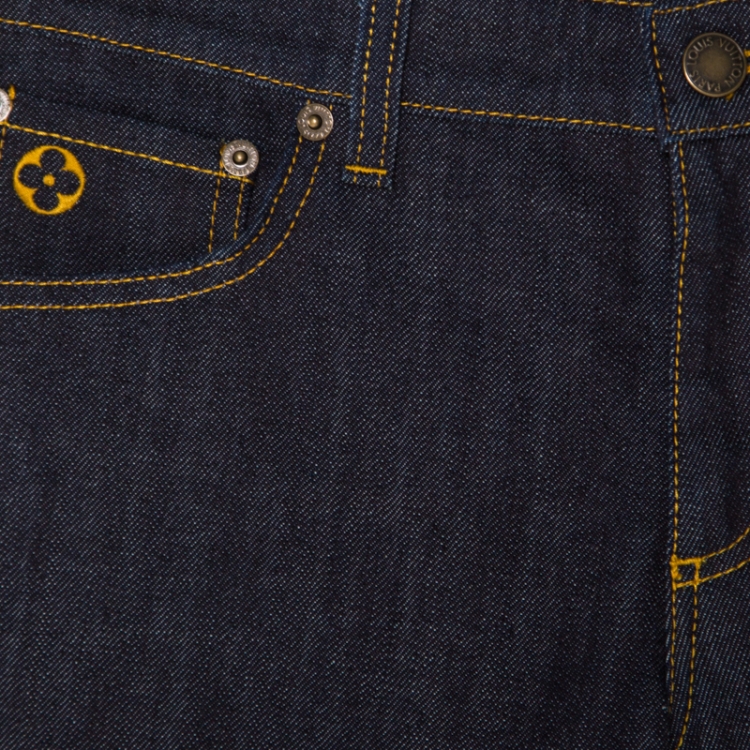 Pre Owned Louis Vuitton Indigo Dark Wash Denim Straight Fit Jeans S