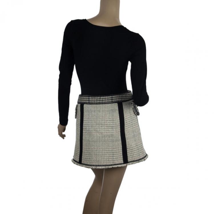 Pre Owned Louis Vuitton Overlap Tweed Skirt S
