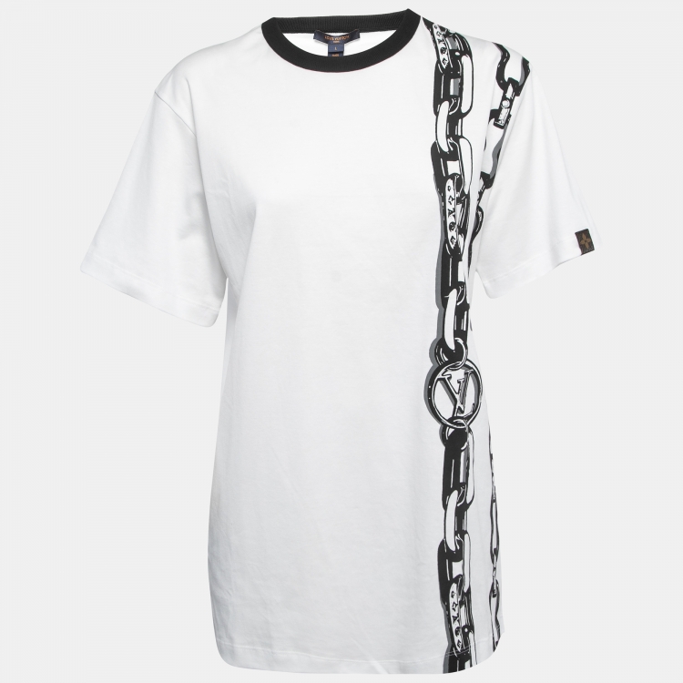 Louis Vuitton White Chain Printed Cotton Half Sleeve Crew Neck T-Shirt M