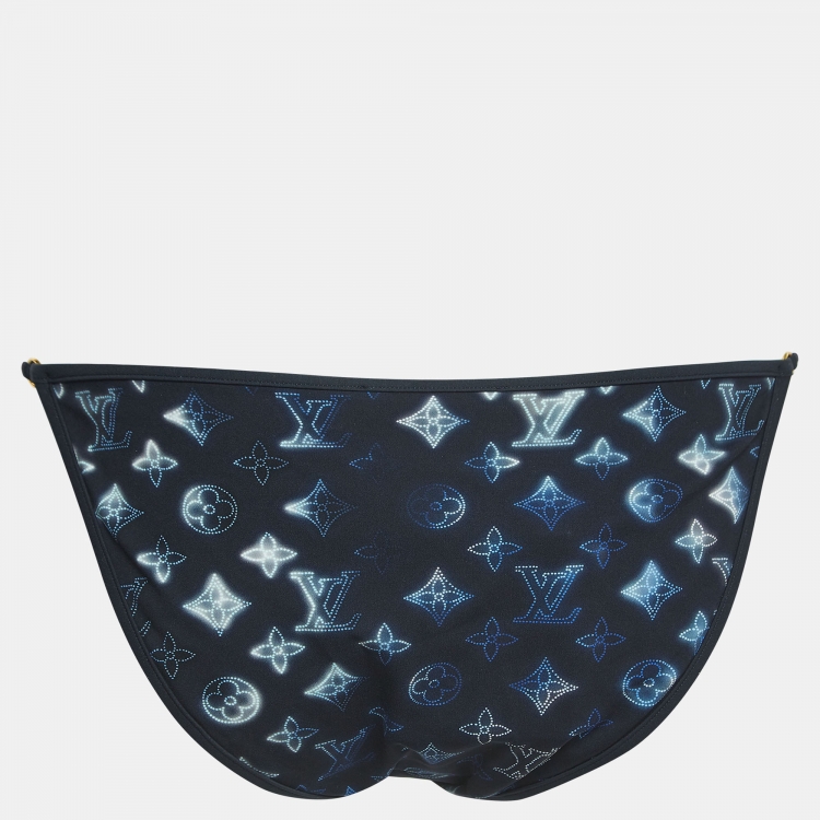 Pre Owned Louis Vuitton Navy Blue Mahina Monogram Stretch Knit Bikini Bottom M