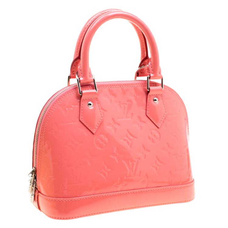 Pre Owned Louis Vuitton Rose Litchi Monogram Vernis Alma BB Bag