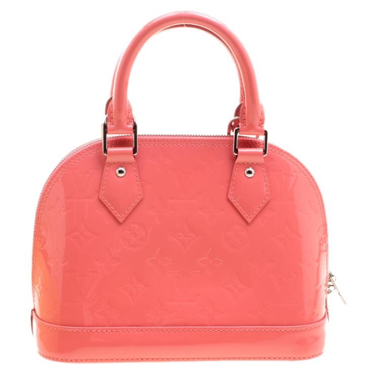 Pre Owned Louis Vuitton Rose Litchi Monogram Vernis Alma BB Bag