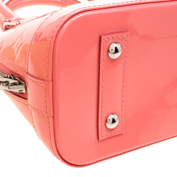 Pre Owned Louis Vuitton Rose Litchi Monogram Vernis Alma BB Bag