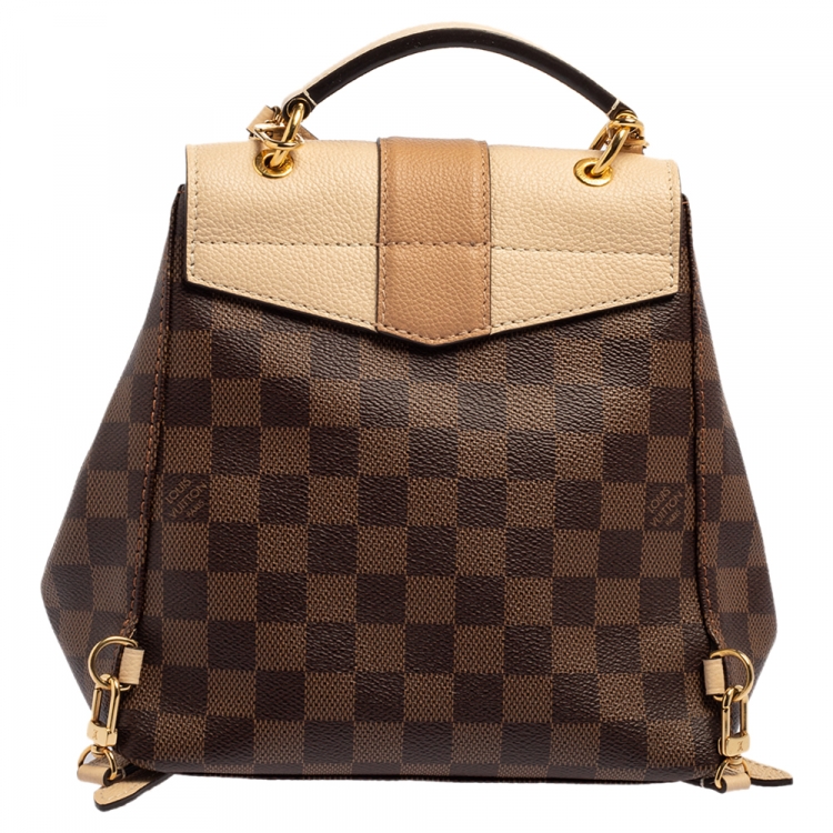Pre Owned Louis Vuitton Beige/Damier Ebene Canvas and Leather Clapton Backpack