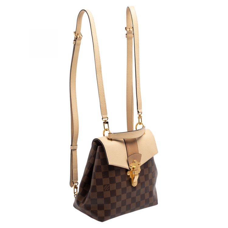 Pre Owned Louis Vuitton Beige/Damier Ebene Canvas and Leather Clapton Backpack