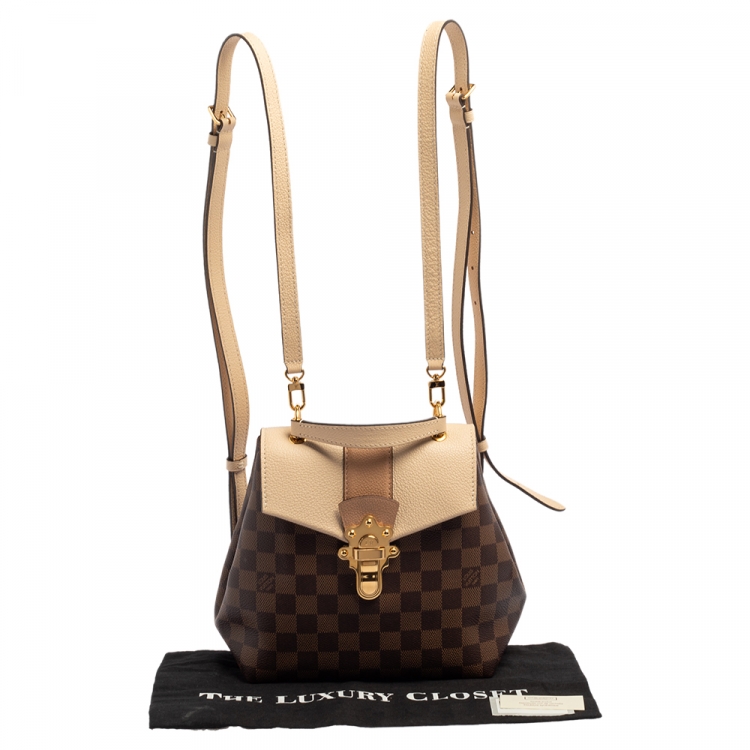 Pre Owned Louis Vuitton Beige/Damier Ebene Canvas and Leather Clapton Backpack