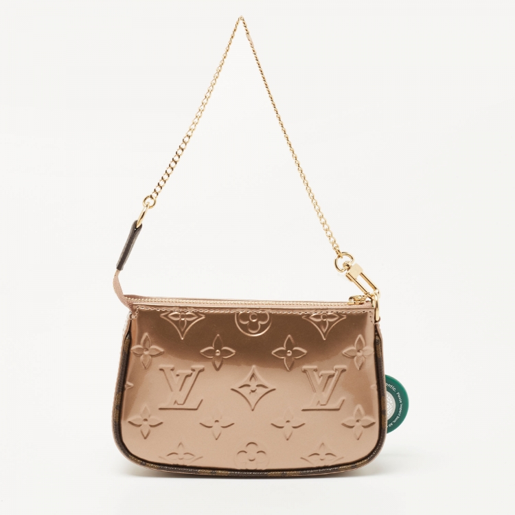 Pre Owned Louis Vuitton Rose Gold Monogram Vernis Mini Pochette Accessoires 
