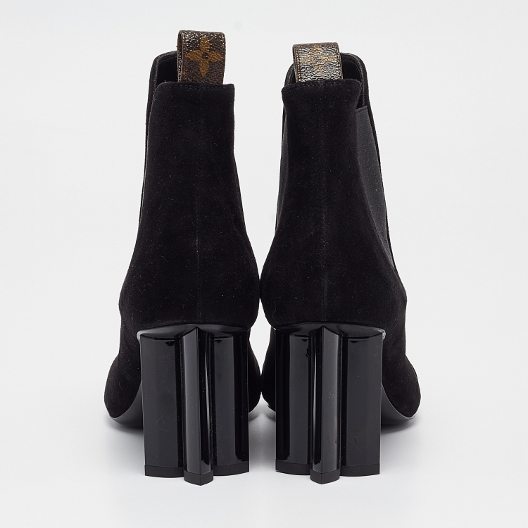 Pre Owned Louis Vuitton Black Suede Uniform Ankle Boots Size 36