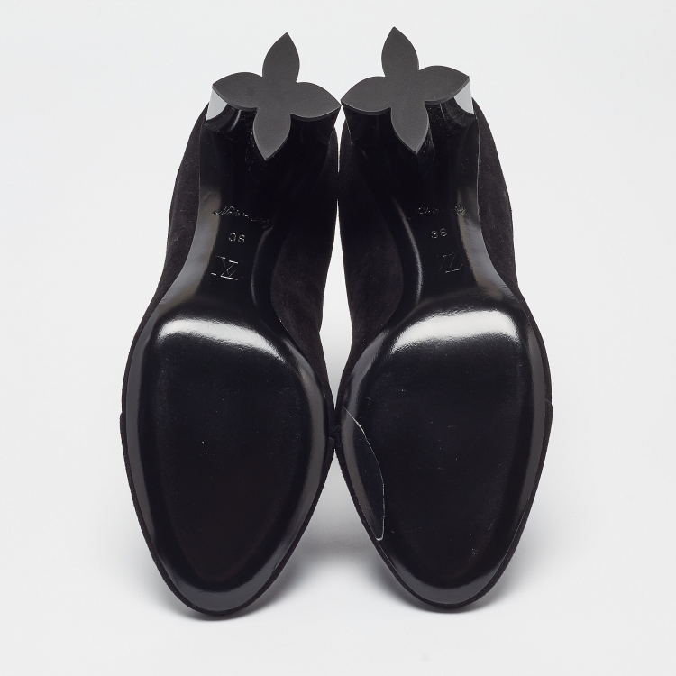 Pre Owned Louis Vuitton Black Suede Uniform Ankle Boots Size 36