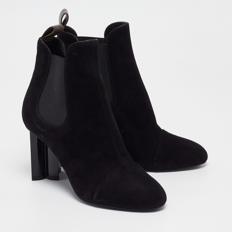 Pre Owned Louis Vuitton Black Suede Uniform Ankle Boots Size 36