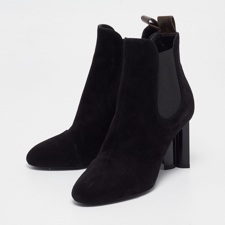 Pre Owned Louis Vuitton Black Suede Uniform Ankle Boots Size 36