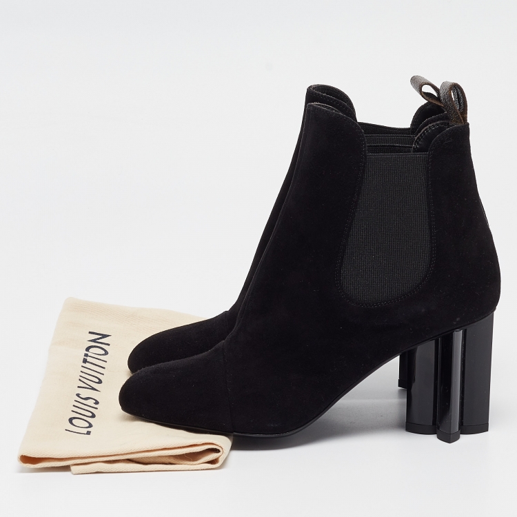 Pre Owned Louis Vuitton Black Suede Uniform Ankle Boots Size 36