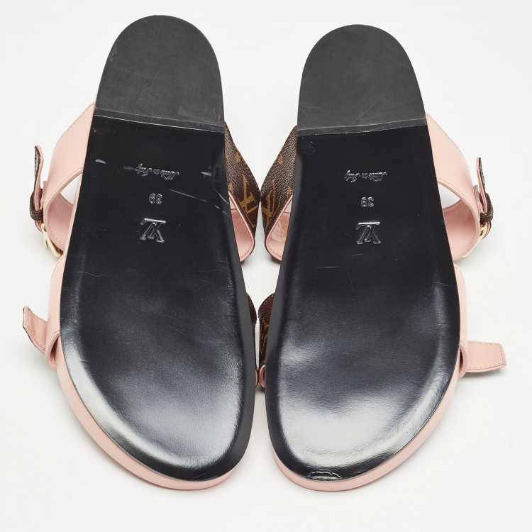 Pre Owned Louis Vuitton Brown Monogram Canvas Bom Dia Slides Size 39
