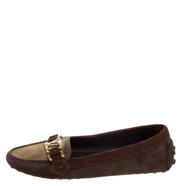 Pre Owned Louis Vuitton Tri Color Suede Oxford Loafers Size 37