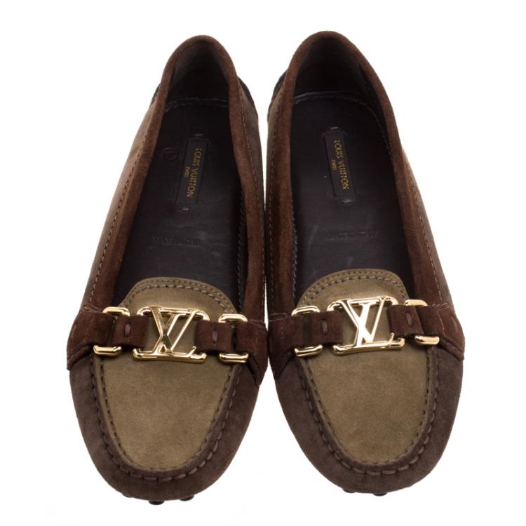 Pre Owned Louis Vuitton Tri Color Suede Oxford Loafers Size 37